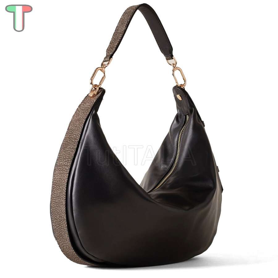 Borbonese Hobo Bag Oyster Medium Nero/Clay Grey 923738AR1Z79